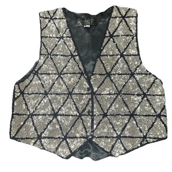 Sequin City Women’s S Sequin Front Vest Tie Back Triangles Costume Statement Fun - Picture 1 of 8